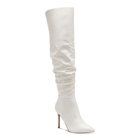 INC Shoes - INC Womens White Slouch Iyonna Pointed Toe Stiletto Zip-Up Dress Boots 7.5 M